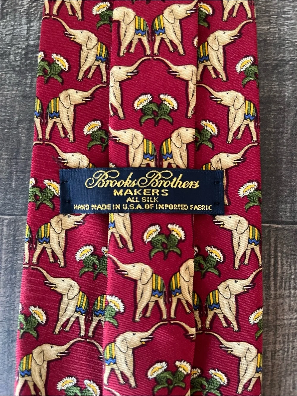Vtg Brooks Brothers Makers Silk Tie‎ Red Elephant Floral Novelty USA